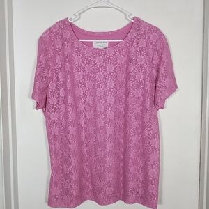 Covington Women's 16-18W Floral Lace Top Blouse Mauve/Pink Short Sleeve